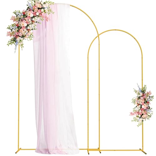 Fomcet Metal Arch Backdrop Stand Set of 2 Gold Wedding Arch Stand 7.2FT & 6FT Arched Backdrop Frame for Birthday Party Baby Shower Graduation Ceremony Decoration