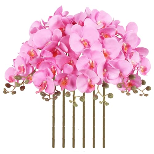 ICBOX 6 PCS Orchids Artificial Flowers Pink Fake