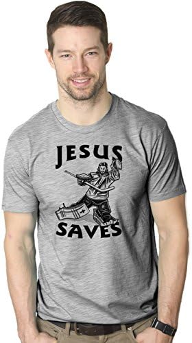 Crazy Dog T-ShirtsJesus Saves Hockey Goal T Shirt Funny Religious Christian Faith Hilarious Tee