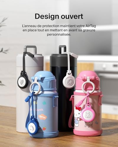 Anneau de protection avec cordon d'attache (protection pour AirTag, accessoire résistant aux rayures, blanc)
