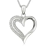 B&E 925 Sterling Silver Heart Necklace Pendant -Girlfriend Women Girl Valentines Day Jewelry-CZ Diamonds