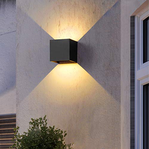 2 Pieces Outdoor Indoor LED Wall Light Modern Black 20 W Warm Light 3000 K LED Wall Lamp IP65 Waterproof Square Aluminium Up and Down Adjustable Design Easy to Install