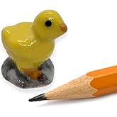 WitnyStore Tiny ⅜ Inch Yellow Chick On Pebble Chicken Hen Rooster Figurine - Miniature Hand Made Ceramic Poultry Birds Domestic Fowls Farm Animals Porcelain Decorative Collectible Figures Décor Gifts