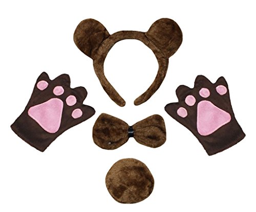 Petitebella Brown Bear Headband Bowtie Tail Gloves Children 4pc Costume (One Size)