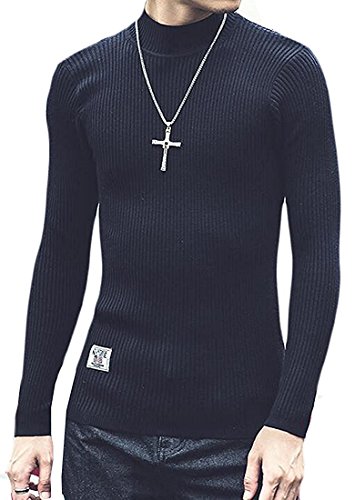 Kebinai Fashion Mens Basic Long Sleeve Turtleneck Knit Pullover Sweater Navy BlueUS Small Kebinai Fashion Mens Basic Long Sleeve Turtleneck Knit Pullover Sweater Navy BlueUS Small
