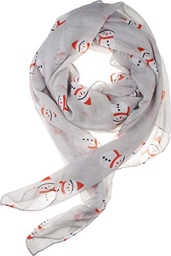 VIVIAN & VINCENT Soft Light Elegant Merry Christmas Sheer Long Scarf Shawl Grey Snowman C14 - Thumbnail 3