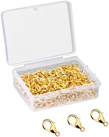 HEIRTRONIC Curved Lobster Clasps-50pcs Gold Plated Lobster Claw Clasps Clip Jewelry Finding Fastener Hook,Metal Alloy Bracelet Necklace Lobster Clasp clips Kit(12x7mm) (Gold)