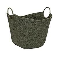 Household Essentials Natural Woven Wicker Storage Handles Basket, Olive