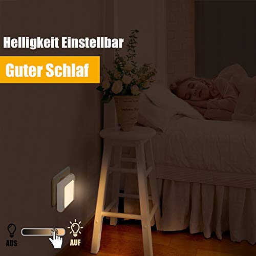 Emotionlite Night Light with Twilight Sensor, 2 Pieces Brightness Infinitely Adjustable Very Good for Children's Room, Stairs, Bedroom, Kitchen, Orientation Lamp, Warm White