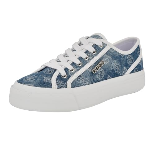 Guess Women’s JELEXA Sneaker, Medium Blue Denim Logo 420, 7