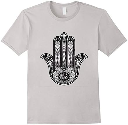 Men's YOGA SHIRT -  Hand of Fatima Buddhism T-Shirt Medium Silver