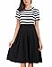 AAMILIFE Women's Vintage Stripe Scoop Neck Short Sleeve Swing Dress Black XXL
