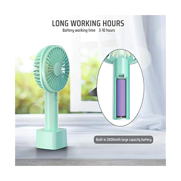 JUMKEET-Mini-Handheld-Portable-Fan-Desk-Fan-USB-Rechargeable-Battery-2600-mAh-Personal-Fan-with-Base-Table-Fan-Cooling-Electric-Sport-Fan-3-Speeds-for-Home-Travel-Office-Room-Outdoor-School-Blue Jumkeet Mini Handheld Portable Fan Desk Fan USB Rechargeable Battery 2600 mAh, Personal Fan with Base, Table Fan Cooling…