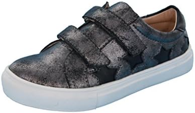HOO Girls, Boys (Little Kid/Big Kid) Velcro Strap - Stars Design, Leather Fashion Sneakers, Pewter/Black, Black/Metallic, Gray/Burgundy, White/Silver