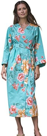 Dynasty Robes,Women's Printed Cotton Long Robe with Kimono Collar-Tang Beauty