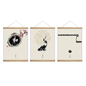 3 Panel Wooden Framed Hanging Poster Chinese Style Wall Picture Canvas Artwork for Home Decoration Ready to Hang - 18"x24"x3 Panels