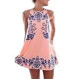 FINEJO® Lady Women's Sleeveless Flower Printed Casual Mini Dress