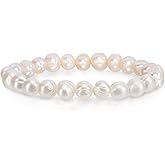 Savlano 8-9MM Cultured Freshwater Baroque Pearl Stretch Bracelet 7 Inches. Available In a Range of Beautiful Colors, For Women Comes with Gift Box