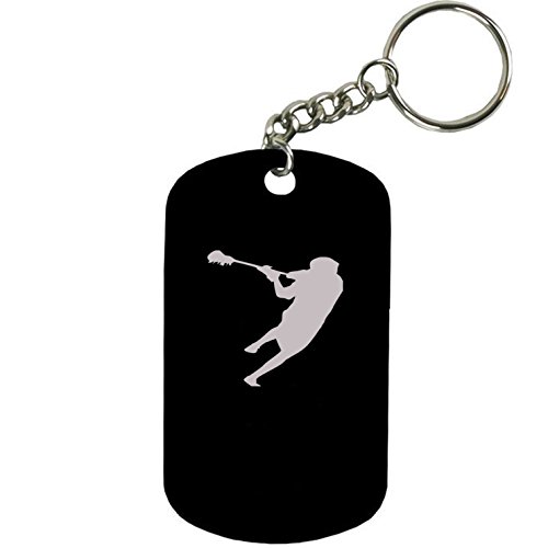 Personalized Engraved Custom Shooting Lacrosse, Lax Player 2-inch Colored Anodized Aluminum Customizable Keychain Dog Tag, Black