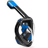 SeeWorld 180° Panoramic Full Face Snorkel Mask -Larger Viewing Area Free Breath Technology with Anti-fog and Anti-leak Snorkeling Design for Adults,Youth and Kids