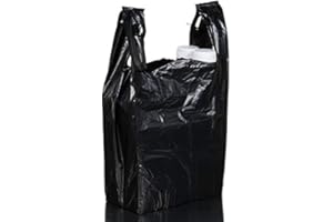 QQOUTLET Carry-Out Plastic Bag-Black Plain T-Shirt Bag 11.5"x6.5"x21.5" (Black, 100 bags/bundles)