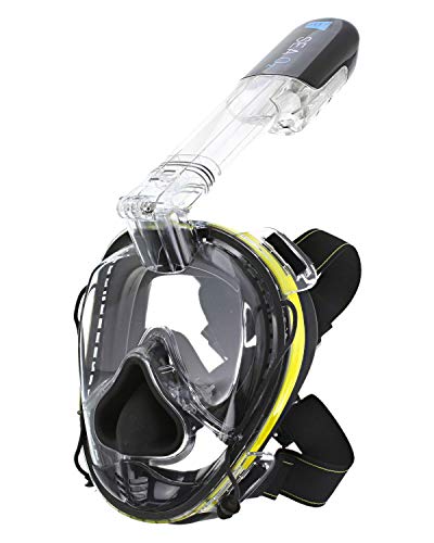 Deep Sea O2 | Only Full Face Snorkel Mask Designed to Protect Against Dangerous CO2 Build-Up | Panoramic View | Soft Nose for Diving | Anti-Fog | Camera Mount | Universal Size- Kids to Adult | Yellow