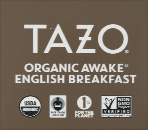 TAZO ORGANIC AWAKE ENGLISH BREAKFAST BLACK TEA, BLACK TEA WITH CAFFEINE, 16 TOTAL BAGS