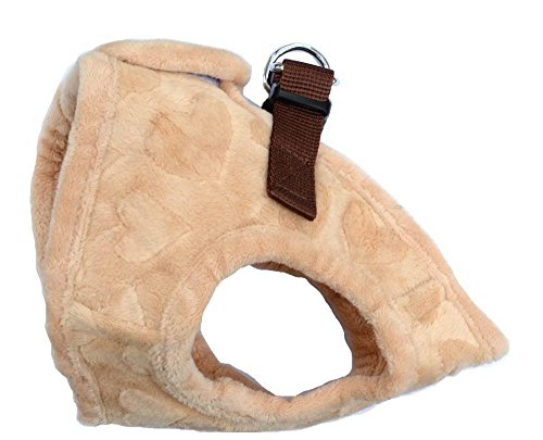 Lovely Heart Print Warm Fleece Pet Harness Vest Puppy Harnesses for Small Dogs Cats Kitten ,Small Beige