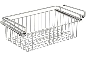 mDesign Large Metal Wire Hanging Pullout Drawer Basket - Sliding Under Shelf Storage Organizer - Attaches to Shelving - Easy 