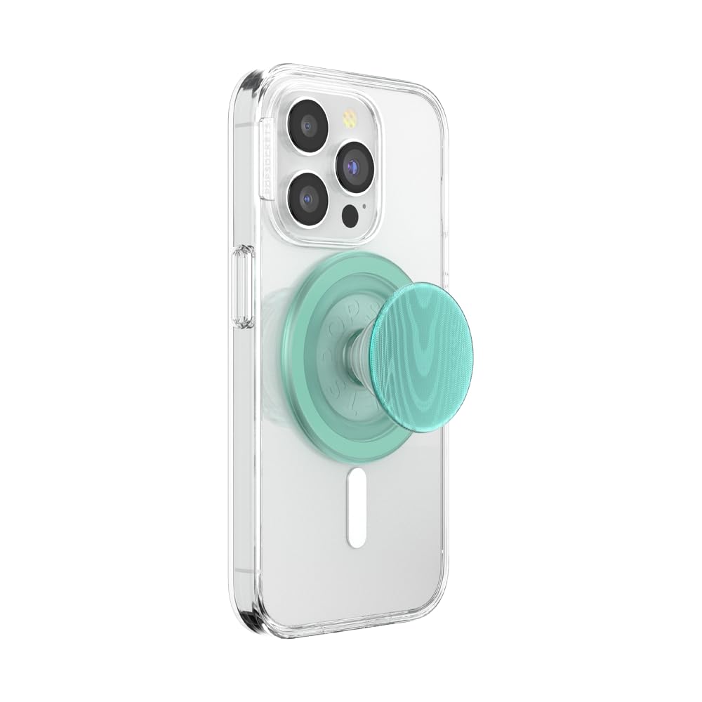 PopSockets Phone Grip for MagSafe with Kickstand, Magnetic Stand, Swappable Top, Secure Hold for iPhone MagSafe Cases, Phone & Tablet Grip - Alum Moire Turquoise Image