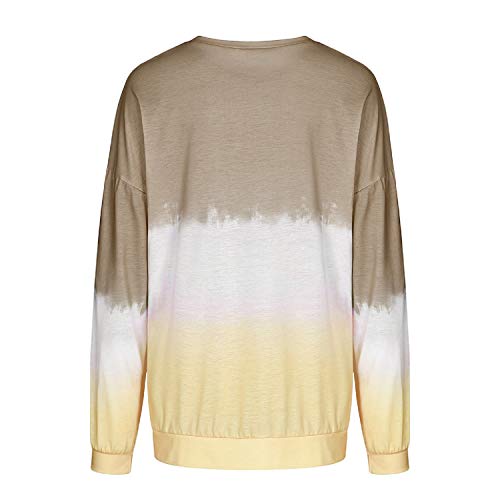 Tsmile Women Gradient Color Shirt Casual Round Neck Contrast Color Long Sleeve Fall Trendy Tops Pullover Sweatshirt