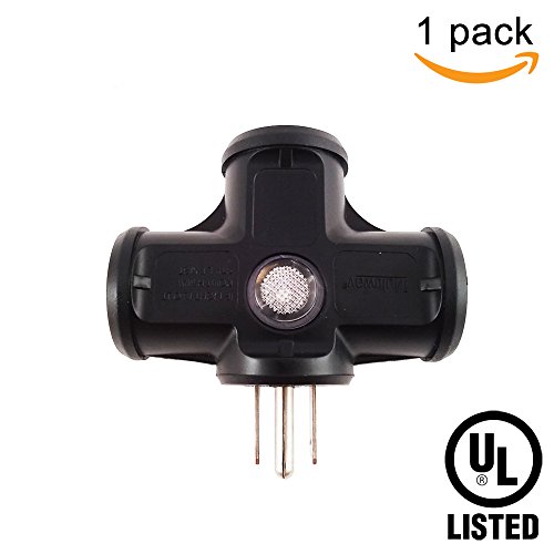 Uninex Outdoor/Indoor Heavy Duty 15-Amp 3 Way Outlet Grounded Power Strip Adapter Tap Black - Thumbnail 3