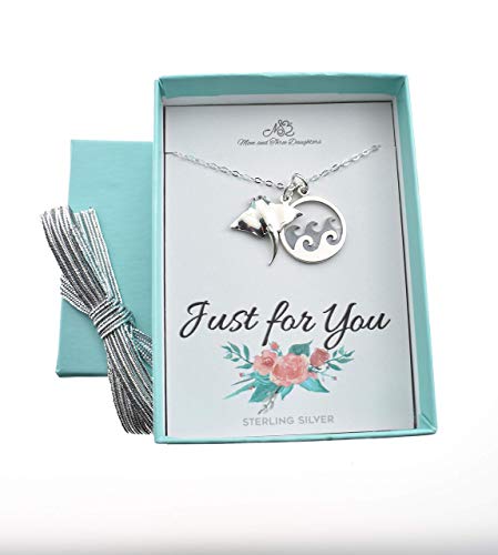 image for Mom & Three Sisters Manta Ray Jumping over Ocean waves pendant in ster