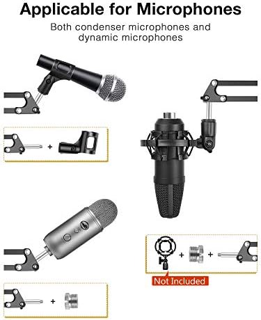Adjustable microphone arm stand with screw for mounting, suitable for Yeti microphone.