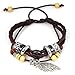 niceEshop(TM) 2Pcs Pack- Brown Bohemian Vintage Style Feather Beads Leather Bracelet Adjustable Wirstaband + Leaf Pendant Pandora Beads Leather Bracelet
