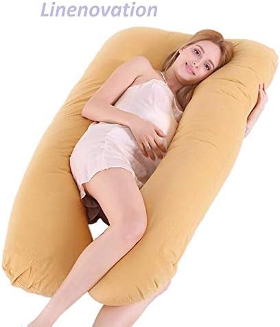 Linenovation U Shaped Pregnancy Maternity Pillows with Cotton Zippered Covers-Beige