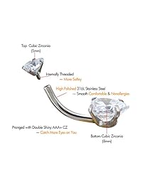 OUFER 14G Surgical Steel Faceted Heart Cubic Zirconia Navel Rings Body Piercing Jewelry