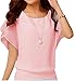Hount Womens Round Neck Chiffon Blouse and Top Short Sleeve Work Office Shirt (X-Large, Pink)
