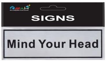 Mind Your Head Brushed Steel Sign Black / Silver 20X6Cm Mq-291