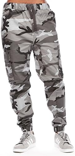 Mens Guys Ablanche Camo Cargo Pockets Twill Cuffed Joggers Pants 9JP15 (M, City Camo)