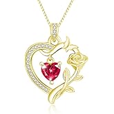 HeartMelody Heart Necklaces for Women Gold,14k 18K White Gold Plated Dainty Rose Butterfly Necklace with Garnet Birthstone Pendant Necklace Everyday Jewelry Birthday Christmas Gifts for Women Mom Her
