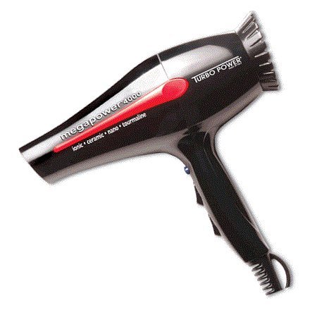 Click Here to See More Images Turbo Power 326 Megapower 4000 Black Blow Dryer 1875 Watt Italian Ionic Ceramic Nano Tourmaline Blow Dryer
