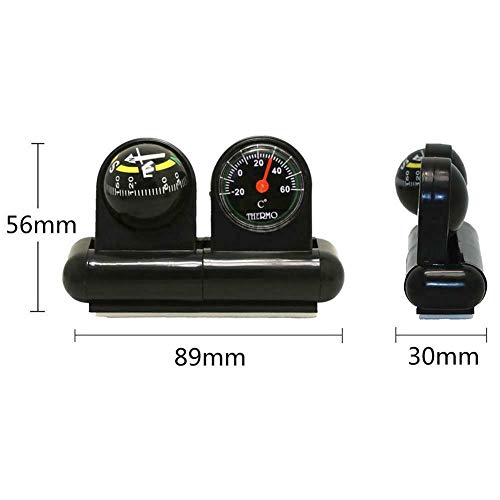 Gyswshh 2-in-1 Car Vehicle Dashboard Compass Thermometer Guide Ball Interior Decoration Black