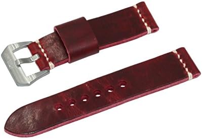 Real Leather OLC Replacement Watch Band Strap with Stainless Steel Buckle - Red, 24mm