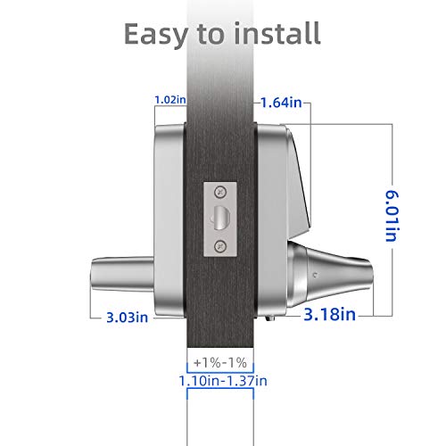 [2019 New]Smart Lock, Wandwoo Electronic Door Locks with Bluetooth Mechanical Keys Auto Lock Enabled Anti-peep Code Adjustable Hand for Office Hotel Home Garage Apartment Silver - Thumbnail 3