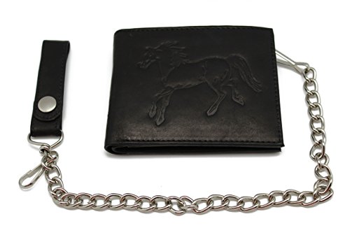 Bikers Genuine Leather Bi-fold Chain Wallet Emboss Horse with Gift Box (JTC-5102-H)