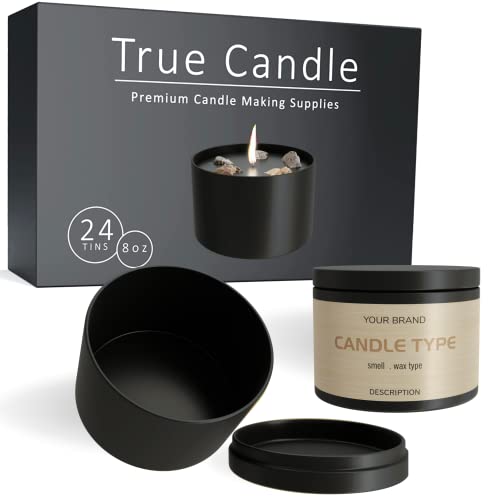 True Candle 24Pack 8 oz Candle tins Matte Black Candle tins for