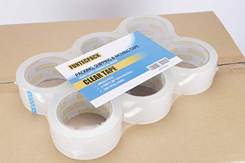 Funtecpack Heavy Duty Clear Packing Tape with 60 Yards x 1.88 Inches Commercial Grade 2.7 Mil Thick for Moving Packaging Shipping Office and Storageï¼ˆPack of 6 Refill Packaging Rollsï¼‰