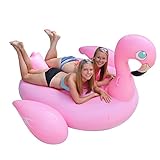 Giant Inflatable Pink Flamingo Pool Float - Includes Pump - Jumbo Pool Toy Floatie Raft with Built In Cup Holders