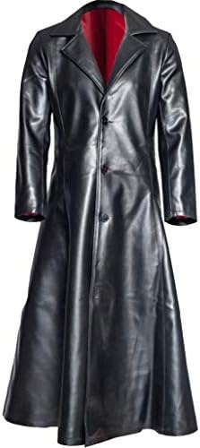 wuliLINL Leather Men’s Long Coat Glossy Faux Leather Trench Gothic Long Winter Coat Jacket S-5XL